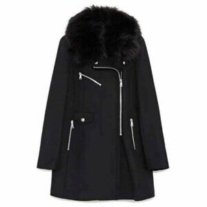 Zara Wool Blend Moto Double Zip Coat Jacket Black Size XS